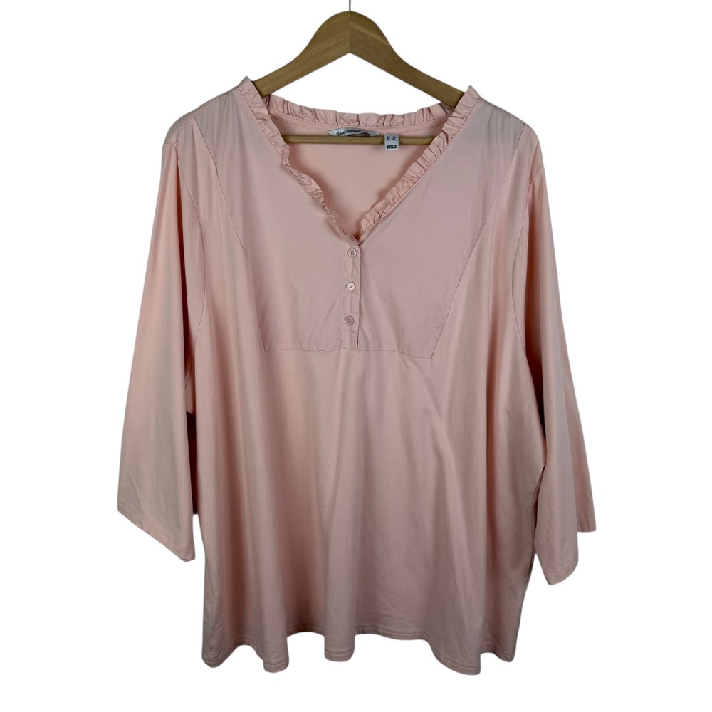 Isaac‎ Mizrahi Live Pink Ruffle Neck Blouse Size 3X Lightweight Cotton Stretch
